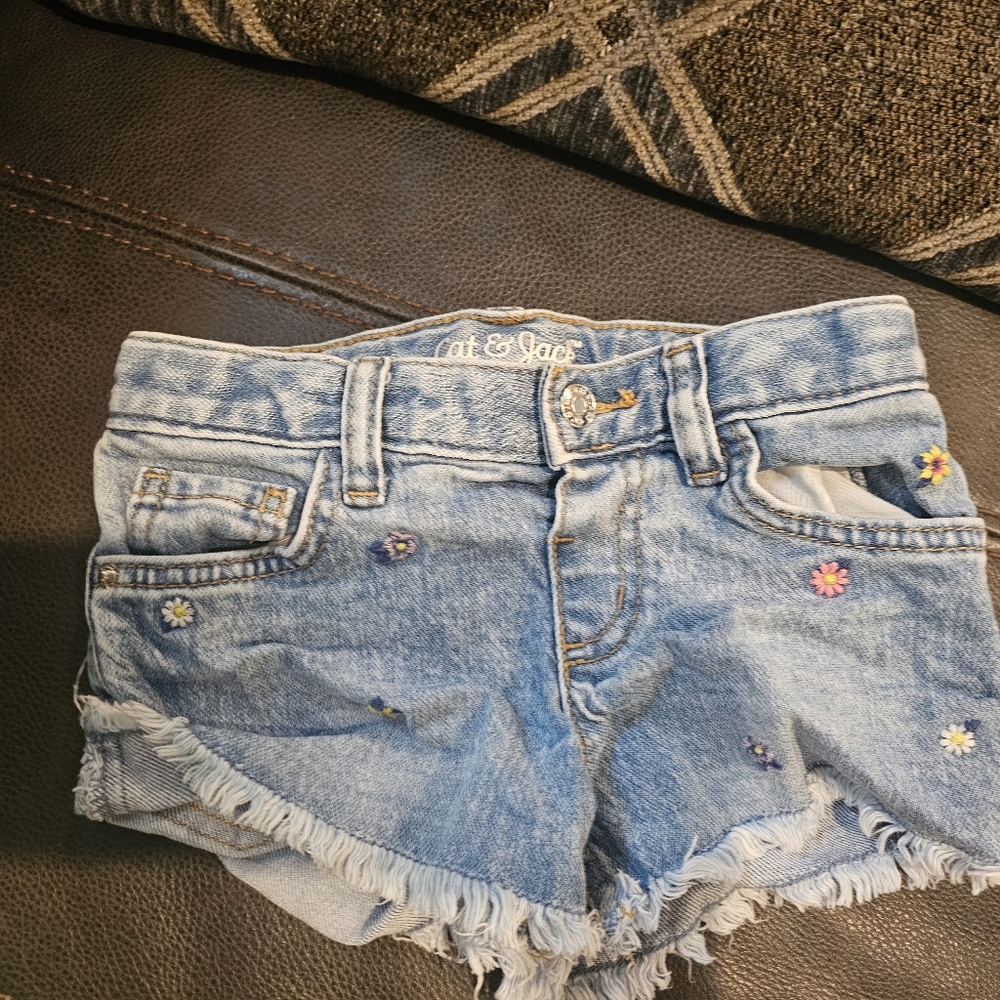 Cat & Jack Light Blue Denim Shorts with Floral Accents